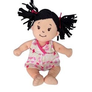 Manhattan Toy Bay Stella Plush Doll Black Pigtails Pink Floral Outfit Baby 15"